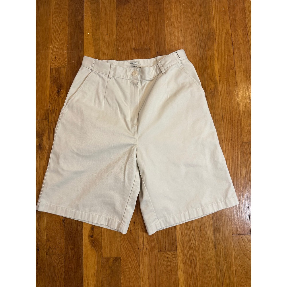 LL Bean Original Fit Chino Shorts Womens 10 Cream Cotton Twill Pleated 274910